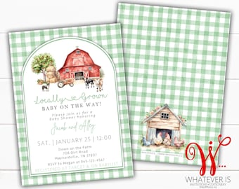 Locally Grown Baby Shower Invitation, Farmers Market Baby Shower, Farm Garden Invite, Green Gingham, Homegrown Baby, Editable Printable