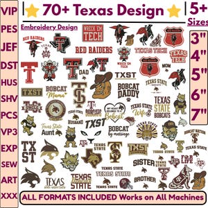 Texas University Machine Embroidery Designs Aggies Logo Design Texas Tech Red Raiders Embroidery All Txas Design set 70+ Design 5+Sizes pes,