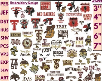 Texas University Machine Embroidery Designs Aggies Logo Design Texas Tech Red Raiders Embroidery All Txas Design set 70+ Design 5+Sizes pes,