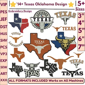 Maschinenstickerei-Design Texas Oklahoma, Texas-Randform, trendiges Design, Universitätslogo, individueller Aufnäher, Logo in über 5 Größen, sofortiger Download