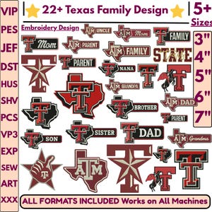 Texas Tech Red Raiders University Machine Embroidery Designs Texas State Family Design Aggie Spirit Custom Design College Trendy File 5+Size