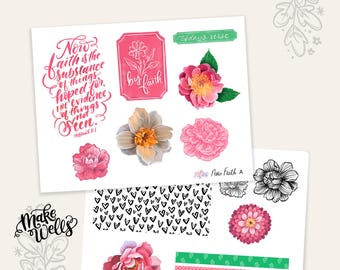 Bible Journaling Printables - Hebrews 11 - Now Faith - Hand Lettered Clipart, Florals, Verses - Digital Download PDF