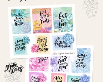 Bible Journaling Printable - Floral Hand Lettered Scripture - Clipart, Florals, Verses - Funky Florals - Digital Download PDF