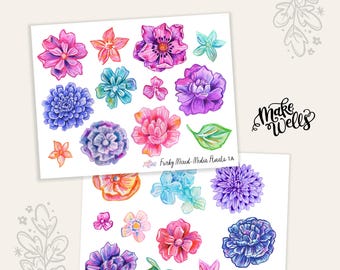 Mixed Media Floral Printables - Hand Painted Clipart, Flowers - Digital Download PDF - Makewells