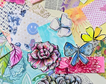 Delux Funky Florals Scrap Pack | Mystery Junk Journal Kit | Mixed Media Ephemera | Original Artwork | Art Journal Supplies | Collage Kit