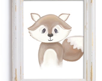 Cute Nursery Fox Print - Black and White - Woodland Animals