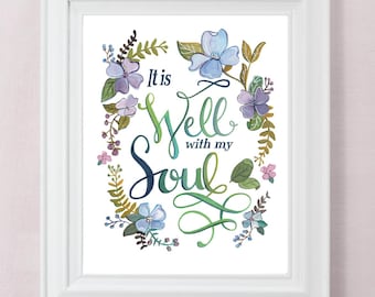 Art Print It is Well With My Soul: muurdecoratie met gebloemde hymne