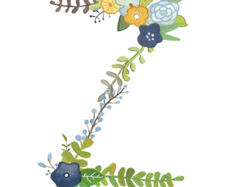 Z - Floral Letter Illustration - Typography Print