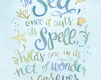 The Sea Once It Casts Its Spell of Wonder - Jacques Cousteau Quote - Art Print