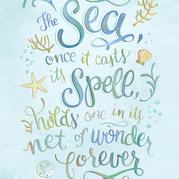 The Sea Once It Casts Its Spell of Wonder - Jacques Cousteau Quote - Art Print