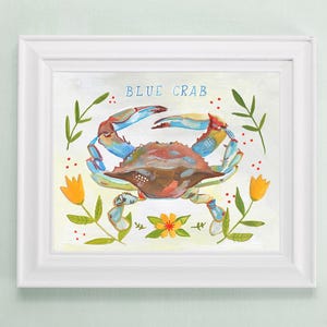 Ms. Blue Crab - Makewells Fine Art Print - Coastal Wall Decor - Blue Crab Illustration - Ocean Inspired Wall Art - Folk Art Crab