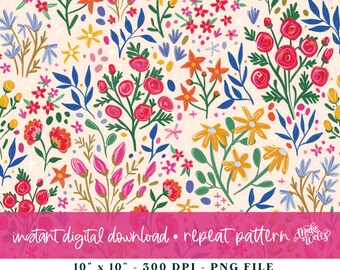 Herhaalpatroon regenboog bloemen: png-bestand tuin (digitale download)