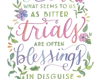 Blessings in Disguise - Oscar Wilde Quote - Hand Painted Typography Print