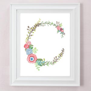 C - impression d'art lettre floral - décoration de chambre de filles - décoration murale - initiale botanique décorative - art de chambre de fille ou d'enfant - alphabet floral
