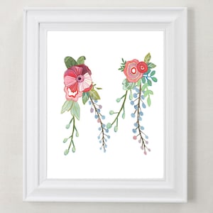 M - Blumen Buchstabe Art Print - Mädchen Kinderzimmer Dekor - Dekorative botanische Initiale für Baby oder Kinderzimmer - Brautpaar Geschenk Wandkunst
