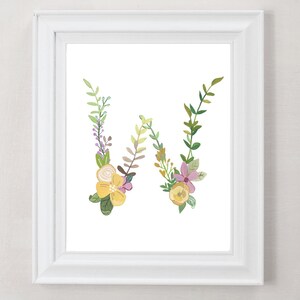 W - impression d'art lettre floral - décoration de chambre de filles - décoration murale - initiale décorative pour chambre de bébé ou d'enfant - cadeau de mariage monogramme