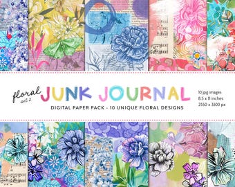 Hand Painted Floral Mixed Media Digital Paper Pack | Junk Journal Supplies (Digital Download)