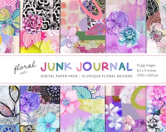 Hand Painted Floral Digital Paper Pack | Mixed Media Junk Journal Supplies (Digital Download)