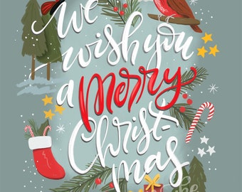 Cardinal Christmas - We Wish You a Merry Christmas Art Print - Makewells