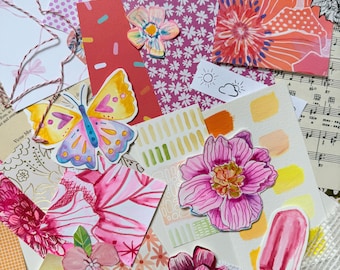 Funky Florals MINI Scrap Pack | Original Artwork Collage Kit, Junk Journal Supplies Ephemera