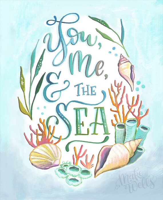 You Me and the Sea Makewells Art Print Ocean Painting Etsy