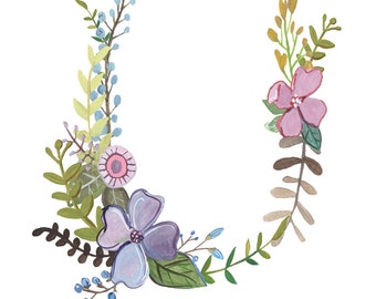 U - Floral Letter Illustration - Floral Typography Print