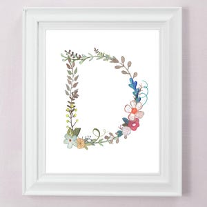 D - impression d'art lettre floral - décoration de chambre de fille - décoration murale - art mural initial décoratif - chambre de bébé ou d'enfant - jeunes mariés