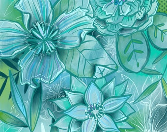 Sea Flowers - Makewells Funky Floral Art Print