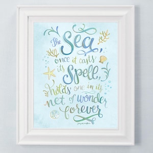 The Sea Once It Casts Its Spell of Wonder - Jacques Cousteau Quote - Art Print - Coastal Wall Decor