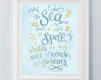 Jacques Cousteau Quote Art Print: Muurdecoratie kust oceaan