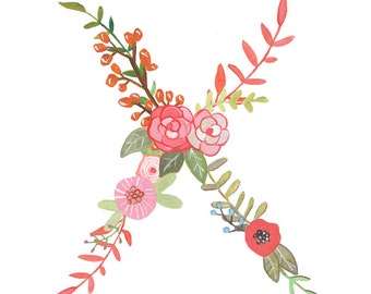 X - Floral Letter Illustration - Typography Print