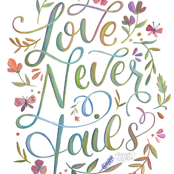 Love Never Fails - 1 Corinthians 13:8 Art Print - Makewells