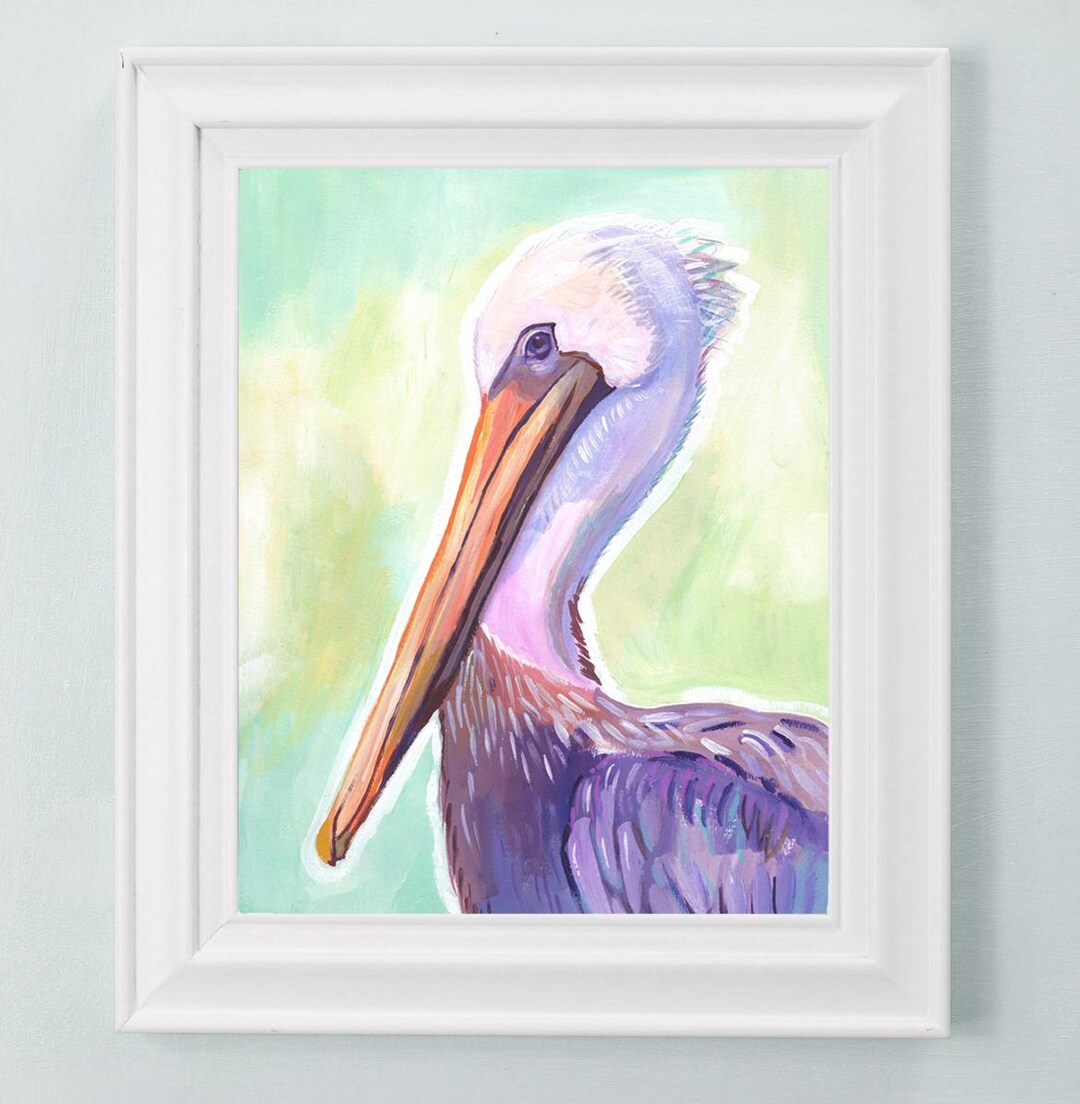 Pelican Hand Painted Art Print - Coastal Wall Decor - Ocean Inspired ...