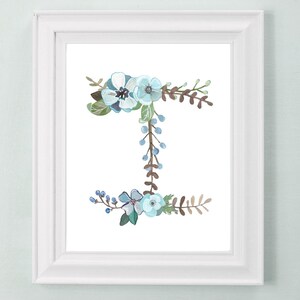 I - impression d'art lettre florale - décoration de chambre d'enfant - initiale botanique décorative - art mural pour chambre d'enfant ou de bébé - cadeau de jeunes mariés