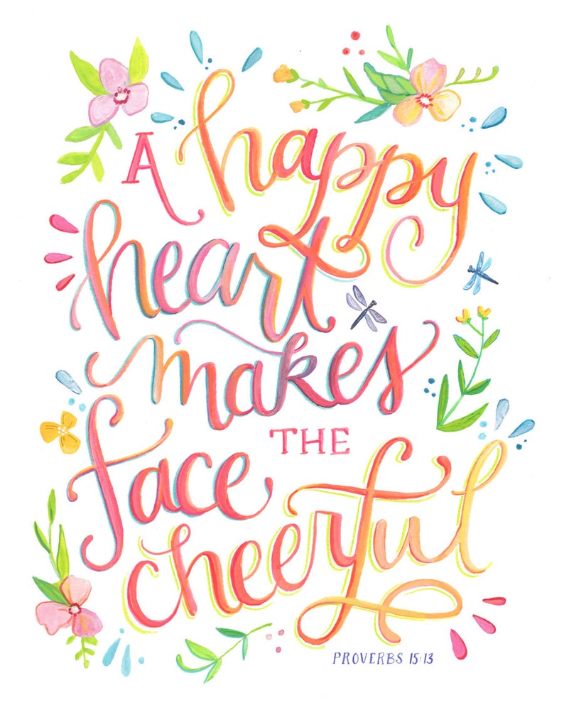 A Happy Heart Makes the Face Cheerful Proverbs 1513 Art Etsy