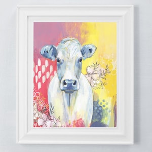 Mr. Cow - Fine Art Print - Cow Painting- Farmhouse Colorful Wall Decor - Bright Colorful Cow Illustration - Cow Wall Art