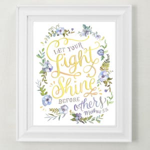 Deja que tu luz brille delante de los demás - Impresión de versículos bíblicos - Decoración de pared con las Escrituras - Mateo 5