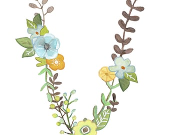 V - Floral Letter print