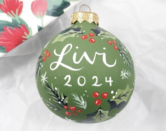 Hand Painted Christmas Ornament: Personalized Ceramic Keepsake with Name