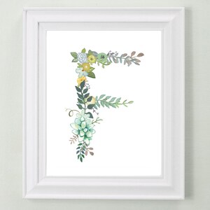 F - impression d'art lettre floral - décoration de chambre de fille - décoration murale - initiale décorative - alphabet floral - art mural pour chambre de bébé ou d'enfant