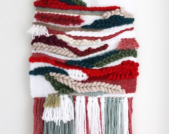 Christmas Woven Wall Tapestry - Festive Red, Green, and White Large Wall Hanging