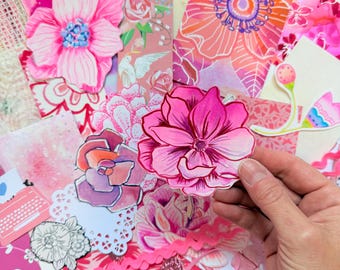 Pink Floral Junk Journal Kit | Hand-Painted Mixed Media Ephemera Supplies