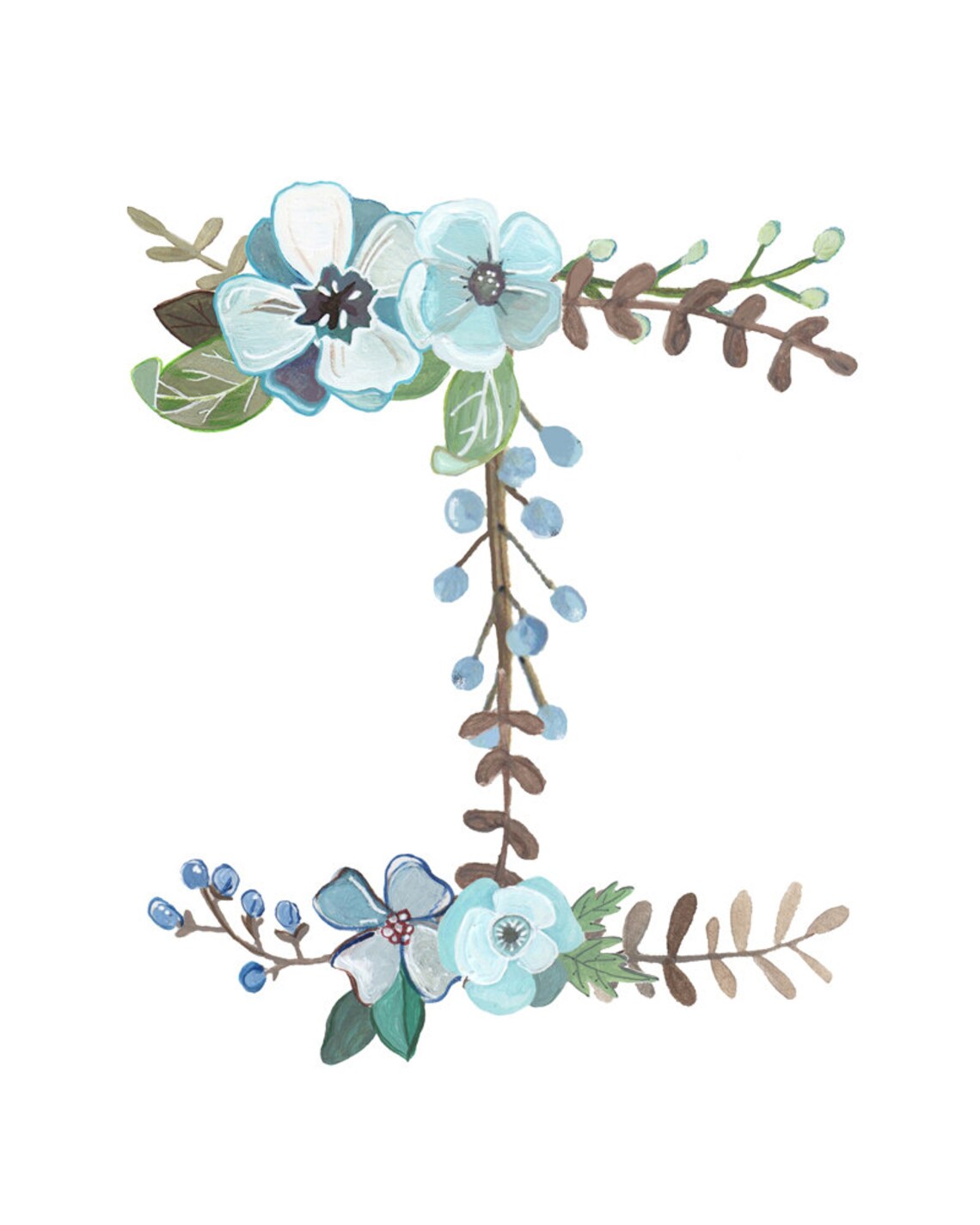 I Floral Letter Print Typography Illustration Etsy