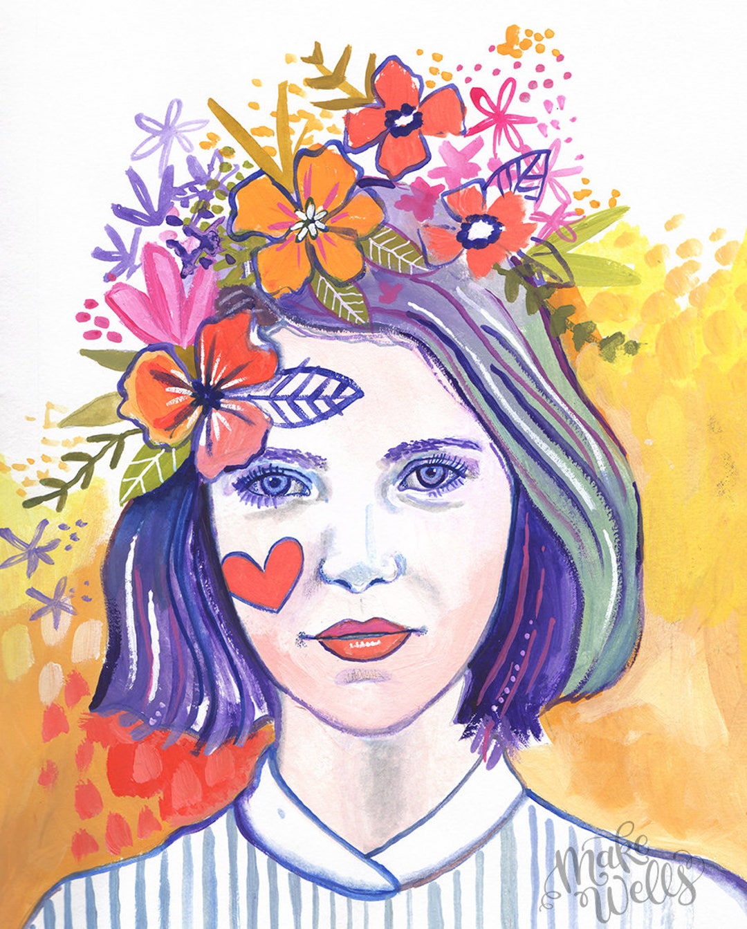 Cheeky Flower Girl Art Print Makewells Etsy