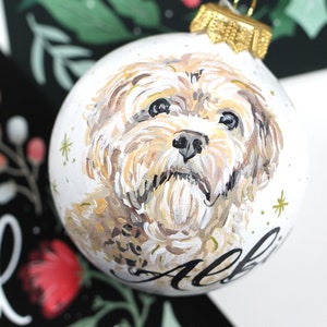 Pet Portrait Christmas Ornament - Custom Hand Painted - Round 3" Ball Ornament