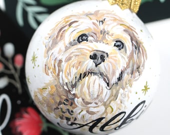 Pet Portrait Christmas Ornament - Custom Hand Painted - Round 3" Ball Ornament