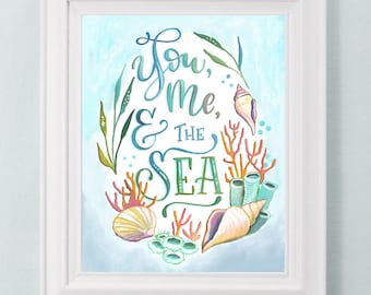 Coastal Art Print: You, Me, and the Sea - illustratie schelpen en koralen