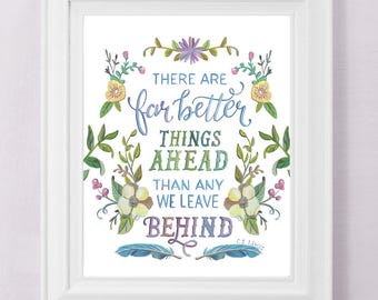 C.S. Lewis Quote Art Print: handgeschreven bloemdessin