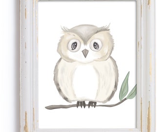 Cute Nursery Owl Print - Black and White - Woodland Animals