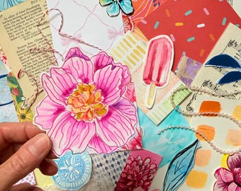 Funky Florals Scrap Pack | Mystery Junk Journal Kit | Mixed Media Ephemera | Original Hand-Painted Art | Art Journal Supplies | Collage Kit